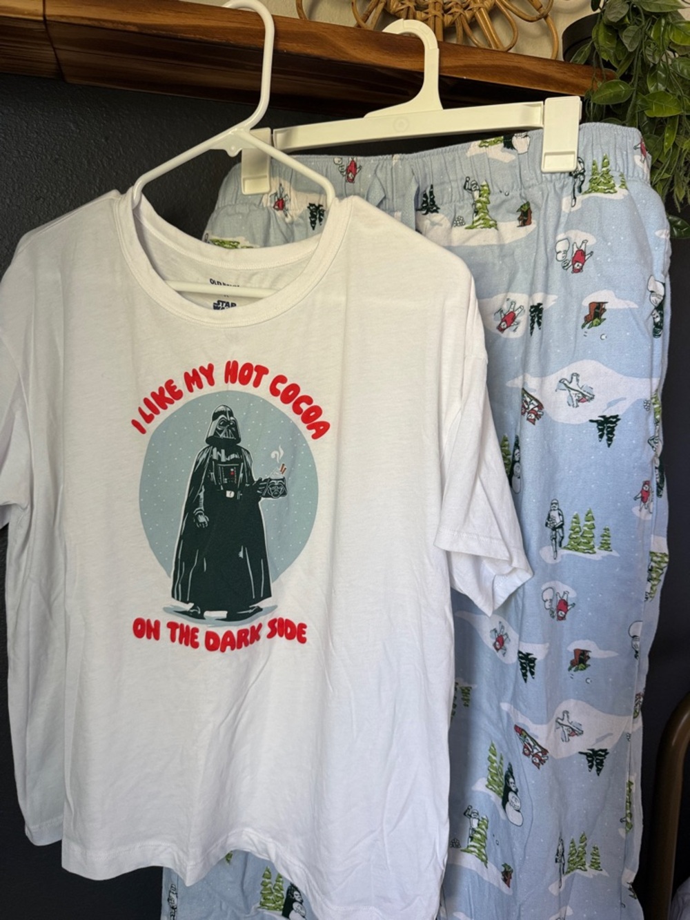 Star Wars Pajama Set with Light Blue Snow Print Pants and Darth Vader Shirt